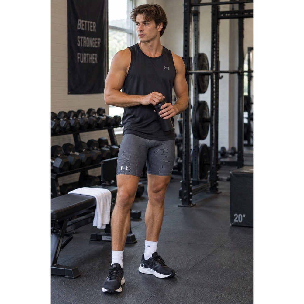 Under Armour HeatGear Men's Shorts Gray Black 9" Base Layer Athletic